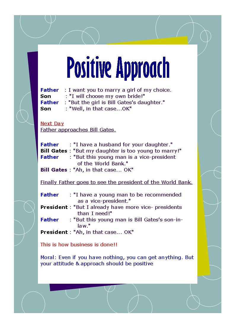 ... Funniest Emails: Postive Approach - Funny story and a good lesson