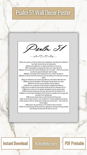 Psalms 51 Bible Prayer Asking For God's Forgiveness | Printable Bible Wall Art PDF Calligraphy Black White Simple Plain Image Design 5