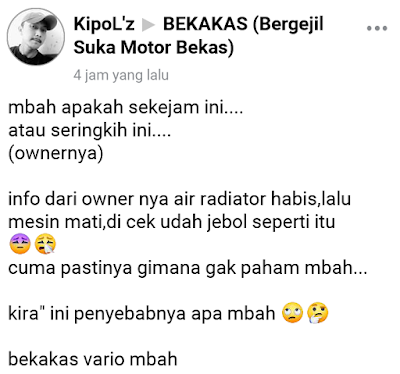 [Mengerikan] Diduga Habis Air Radiator, Honda Vario Ini Jebol Mesinnya