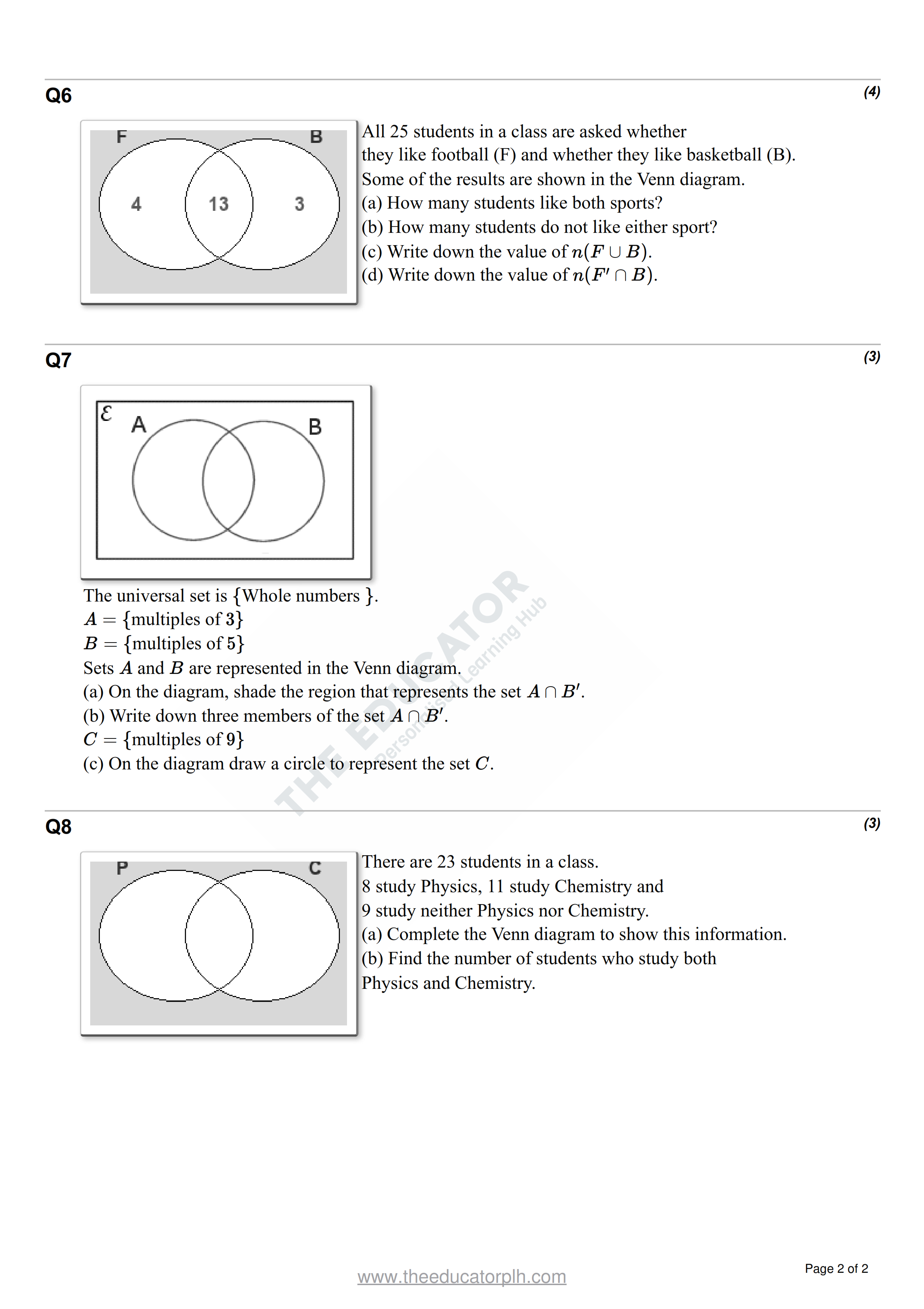 IGCSE Set & Venn Diagram Solved