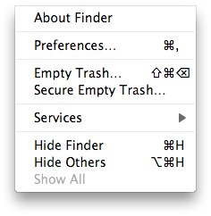 finder menu