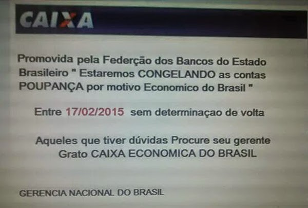 Boatos sobre confisco de Conta Popupança é uma farsa, confira: