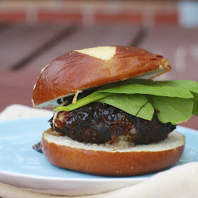 Blue Cheese Stuffed Burgers with Caramelized Onion Jam | The Sweets Life