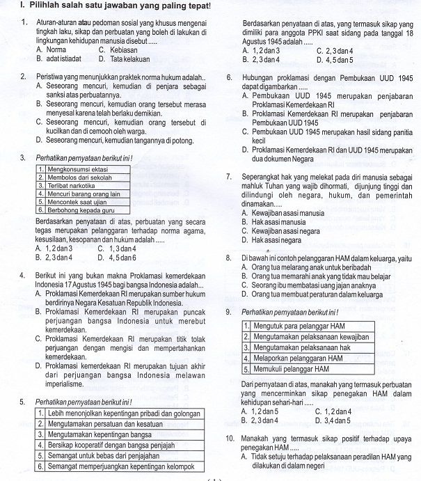 LATIHAN SOAL USBN PPKN SMP/MTS TAHUN 2018 SESUAI KTSP 