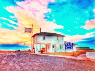 Lucile's Station at Sunset - ink on a sheet of aluminum by Jim Rode