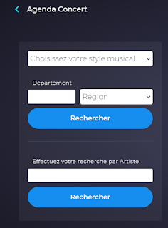 Les barres de recherche de la section « Agenda Concert »