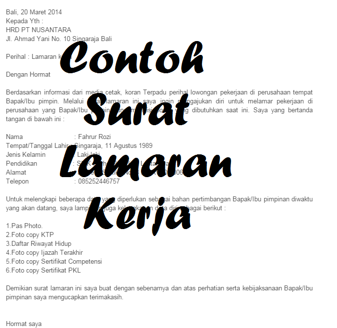 Contoh Surat Lamaran Pekerjaan Kerja Kerja