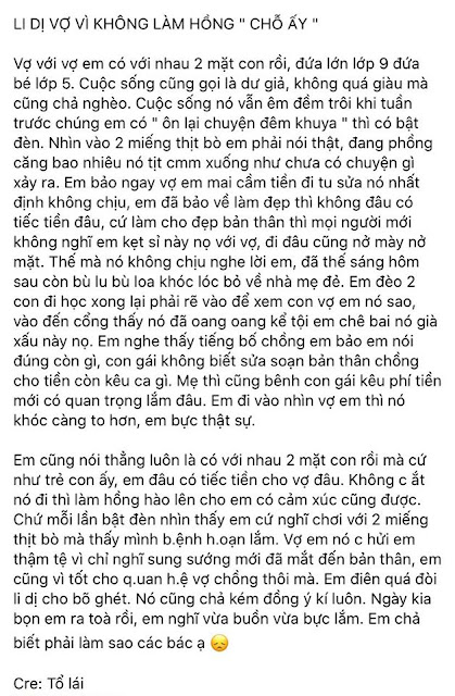 Chồng đòi li hôn vì vợ không chịu "làm hồng se khít" vùng kín