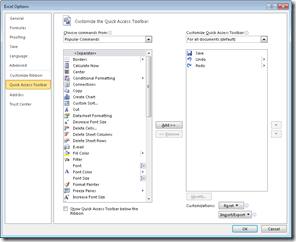 Customising The Quick Access Toolbar In Excel 2010