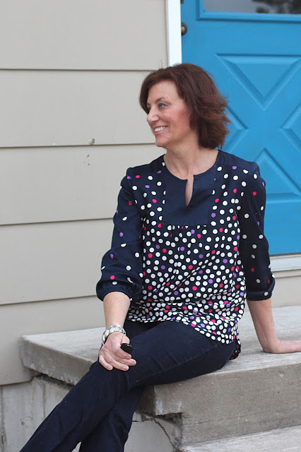 McCall's 7284 blouse made with a polka dot border print