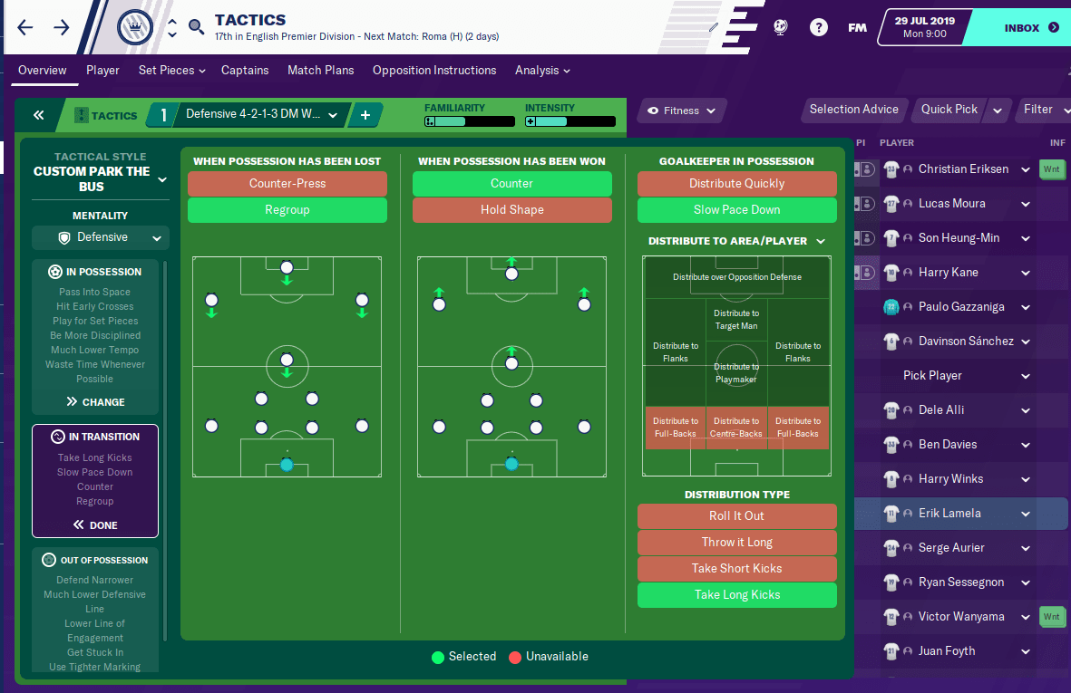 Mourinho's Park the Bus tactic in Football Manager 2020 - during transition