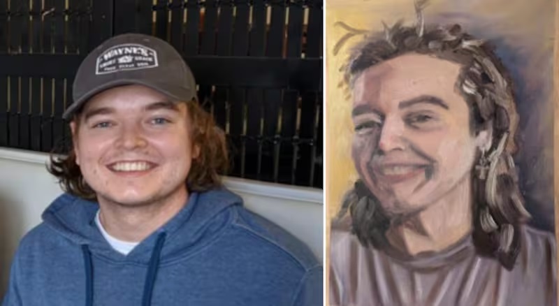 Hình ảnh của Christian Glass, bên trái, và bức chân dung tự họa do gia đình anh cung cấp. (Nguồn: Sally và Simon Glass / Rathod Mohamedbhai LLC)