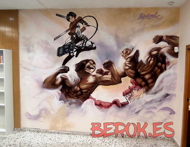graffiti manga de ataque a los titantes en Ripollet