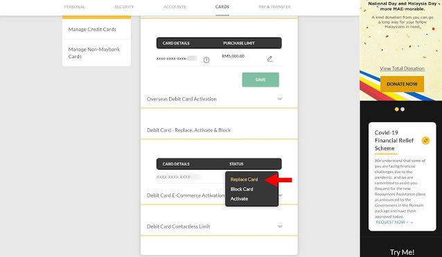 Cara Tukar Kad Debit ATM Maybank Yang Baru Secara Online