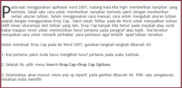 Cara Membuat Drop Cap di Word 2007