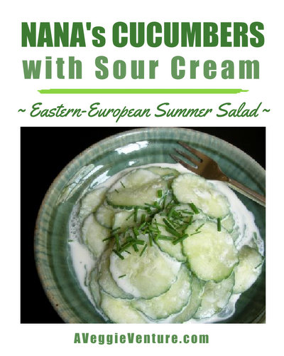 Nana’s Cucumbers with Sour Cream, a German-Russian salad ♥ AVeggieVenture.com. Family Recipe. Low Carb. Gluten Free.