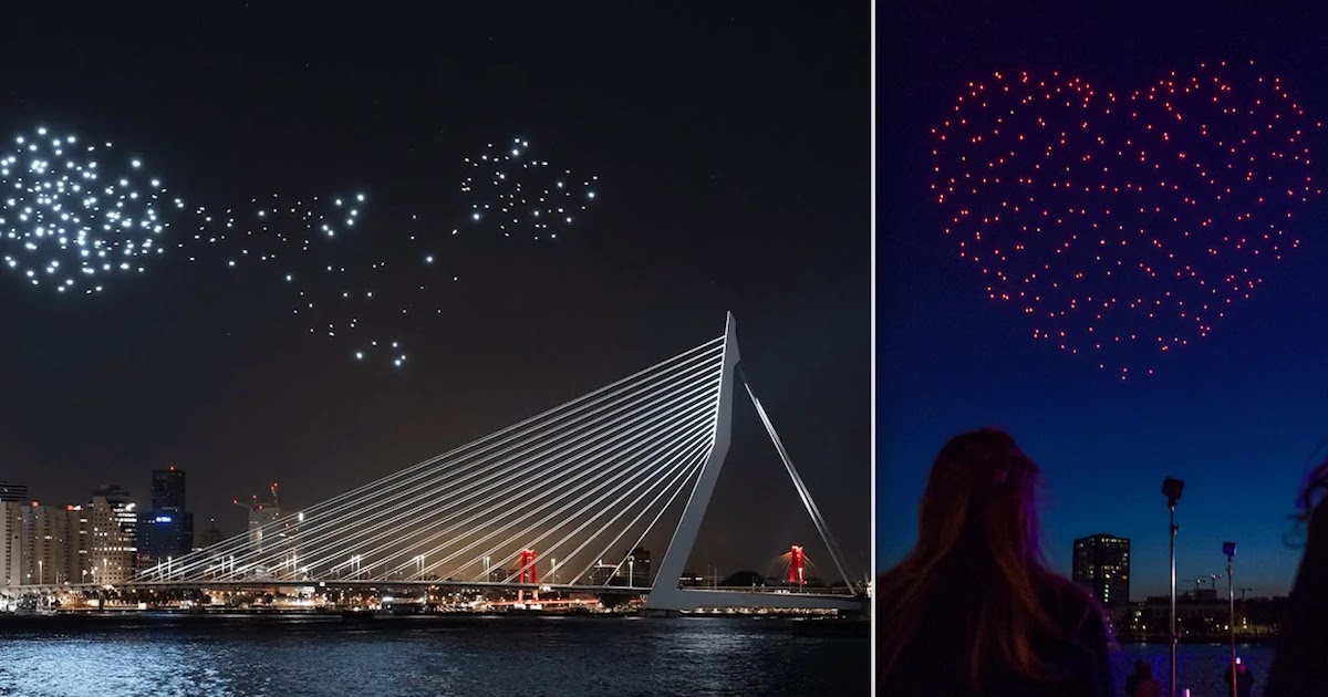 300 Drones Fly Over Rotterdam River Maas In Tribute To Health And Freedom