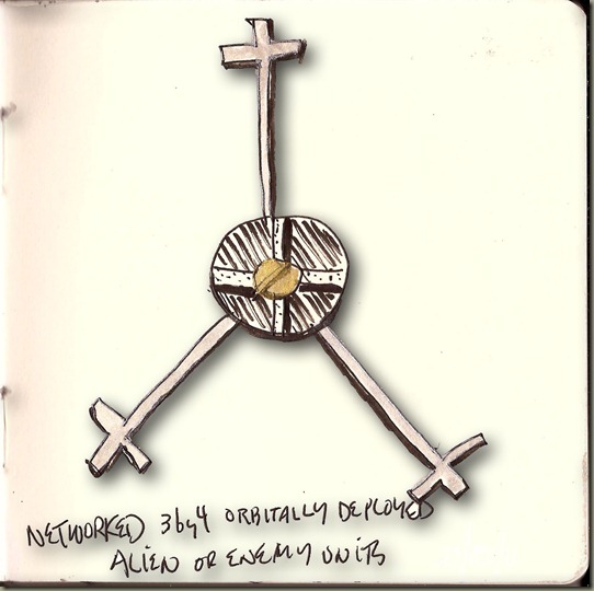 Networked 3 by 4 orbitally deployed alien or enemy units copy