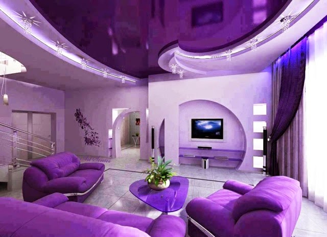 stretch ceiling designs, modern purple living room
