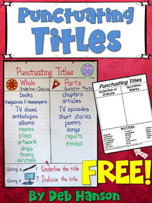 Punctuating Titles Free Lesson| This lesson includes an anchor chart idea and a free sorting activity! Use this anchor chart activity and freebie to teach your students about when to underline titles, when to italicize titles, and when to place titles inside quotation marks.