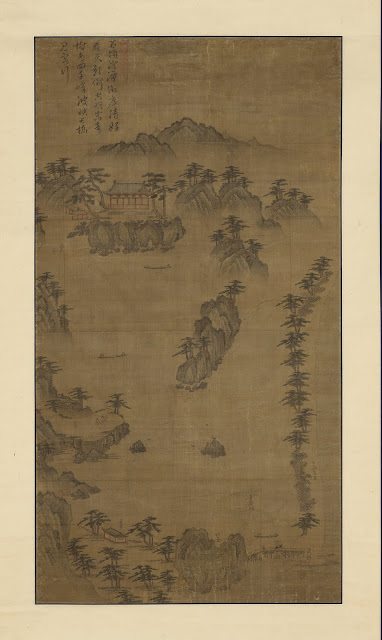 경포대도(鏡浦臺圖), 조선, 16세기 중반, 비단에 수묵과 담채