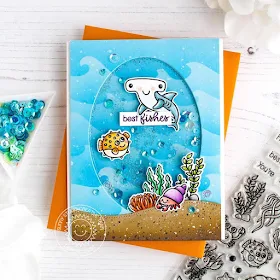 Sunny Studio Stamps: Best Fishes Catch A Wave Woodland Borders Best Wishes Punny Cards by Leanne West and Eloise Blue