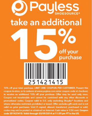 FREE IS MY LIFE: COUPON: 15% off ANY Payless in-store Purchase - ENDS ...