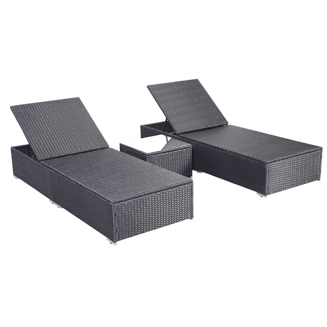 Wicker Outdoor Furniture Pool Chaise Lounge Chair with Table Black