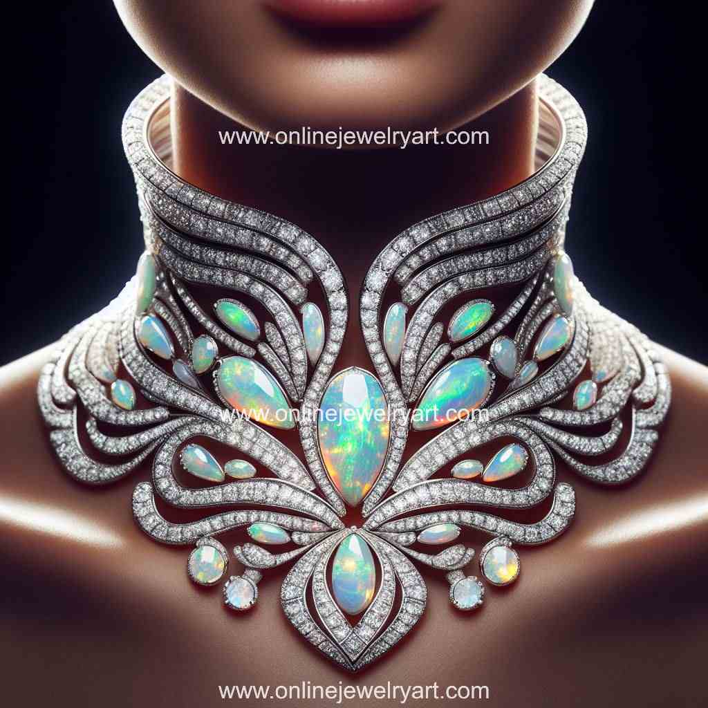 Opal and diamond necklace