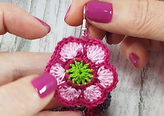 3 Crochet Pendientes crochet ganchillo flores rápidas  sencillas de tejer punto alto bareta hobby puntada doble labor Majovel tejer
