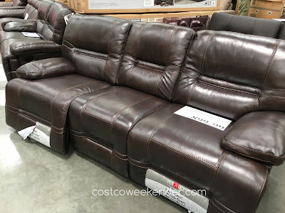 No one will blame you for being a couch potato on the Pulaski Furniture Leather Reclining Sofa