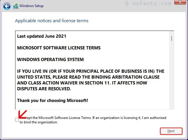 I accept the license terms option