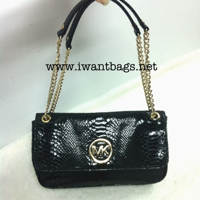 Michael Kors Fulton Black Python-Embossed Leather Shoulder Flap Bag