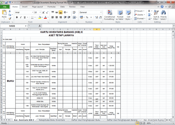 Contoh Laporan Inventaris Barang Format Microsoft Excel 