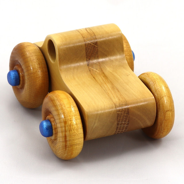 Handmade Wooden Toy Monster Truck Metallic Blue Trim Pickup Truck in the Play Pal Series