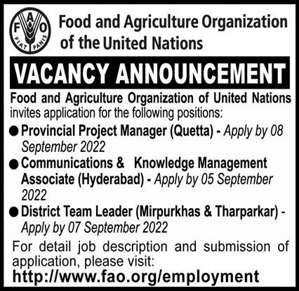 Food And Agricultural Organization Of the United Nations Jobs August 2022