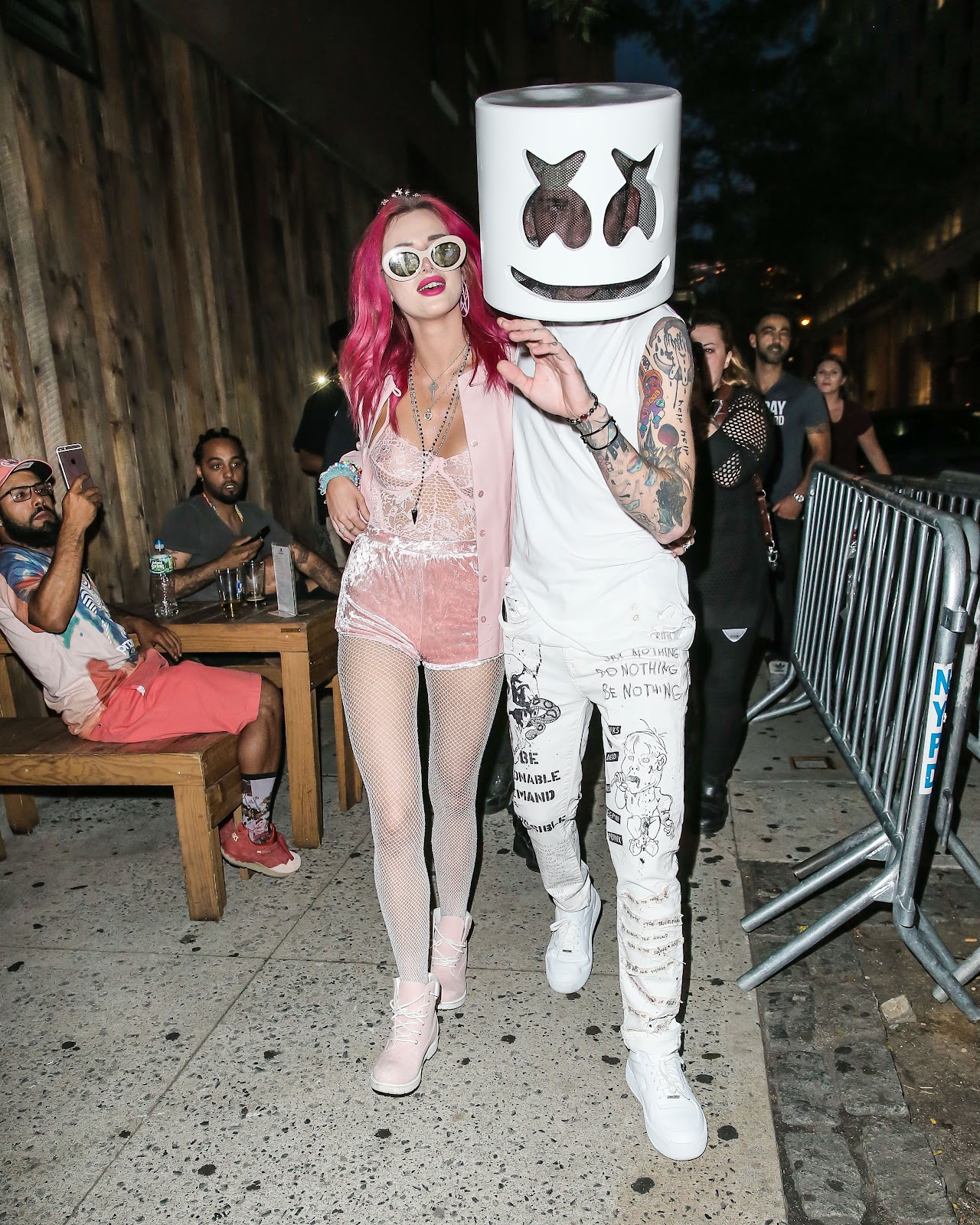 Bella Thorne bares all in see-through lace top as she parties in all-pink outfit in New York