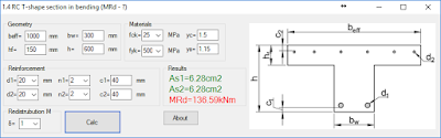 RC T-section section in bending (moment capacity calc., MRd - ?)