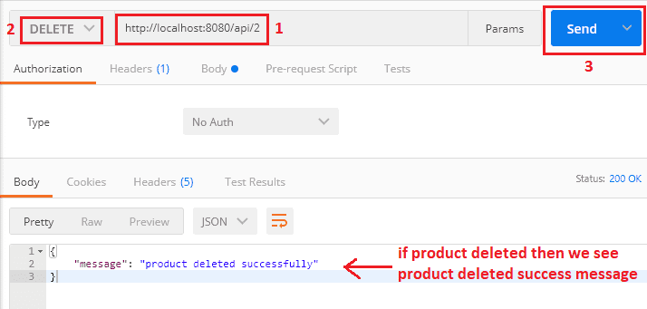 delete an existing product record from the postman tool using rest api