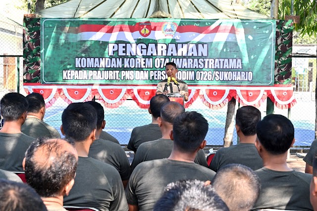 Danrem 074/Warastratama Kolonel Inf Ali Akhwan, S.E., Kunjungan Kerja di Kodim 0726/Sukoharjo.