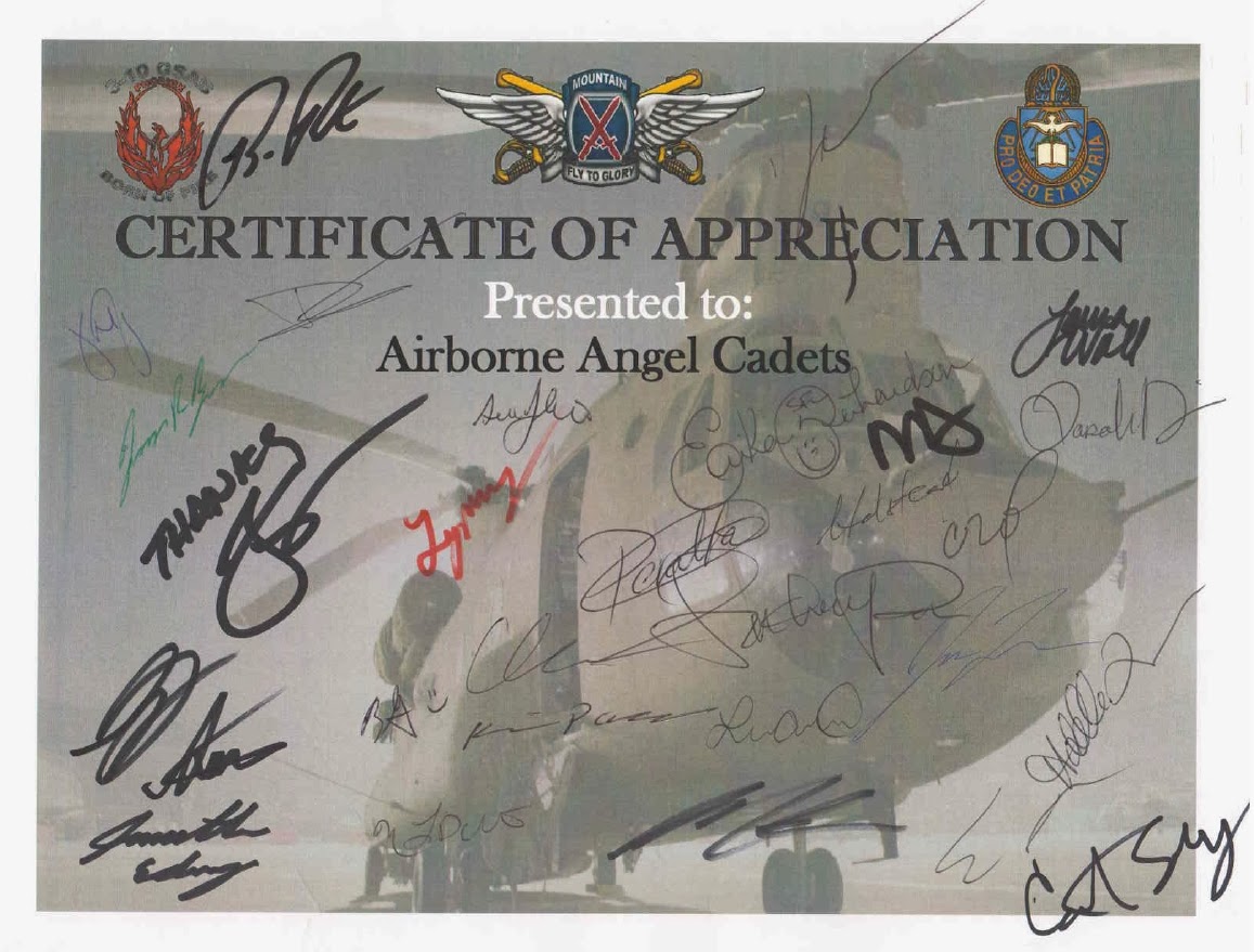 Care Packages for Soldiers: Certificates from our military contacts in Afghanistan
