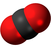 représentation d'une molécule de dioxyde de carbone (CO2), principal gaz à effet de serre d'origine humaine