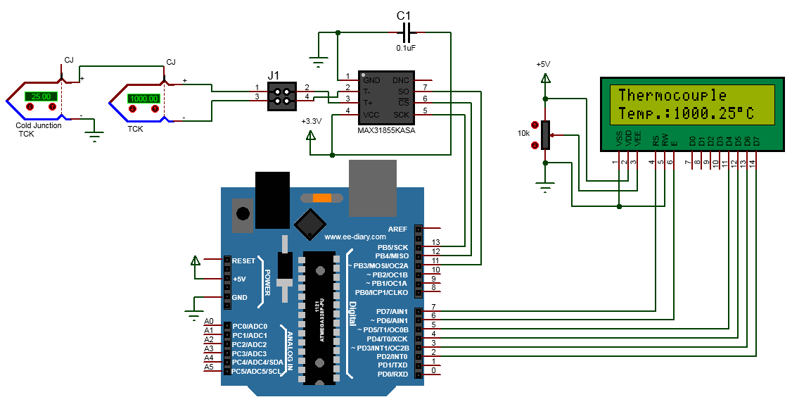 Arduino MAX31855 circuit diagram