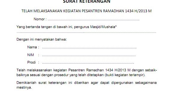 Contoh Format Surat Keterangan Telah melaksanakan Kegiatan 