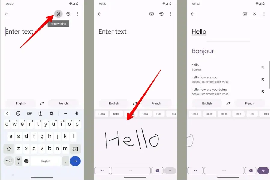 Translate handwritten text in Google Translate app: