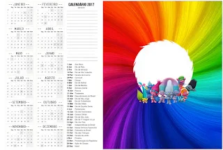 Trolls Free Printable Calendar 2017.