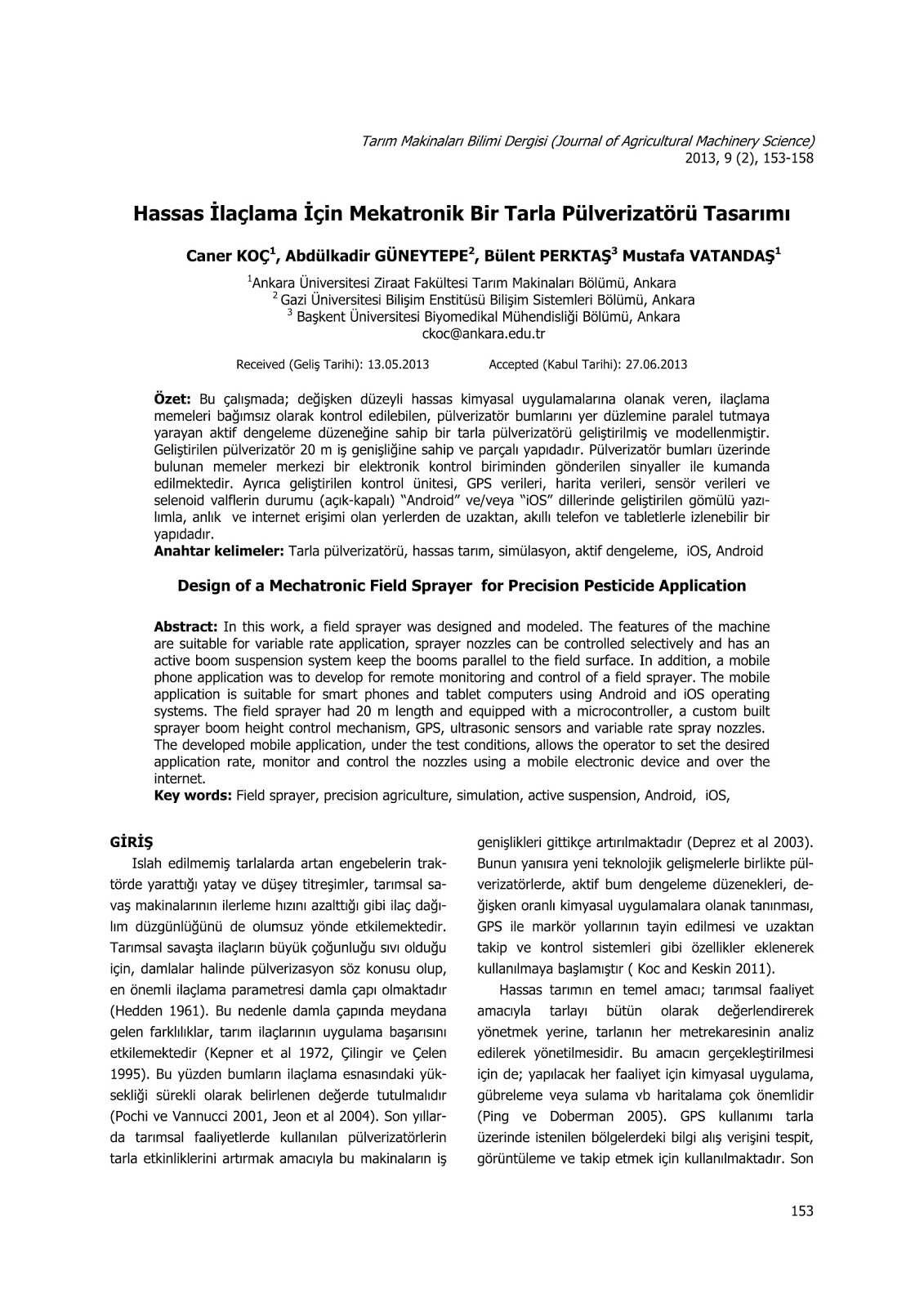  Journal of Agricultural Machinery Science
