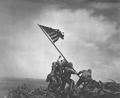 Photo of US Marines raising flag at Iwo Jima