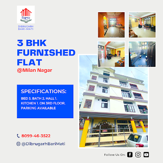 furnished 3 bhk flat for rent at dibrugarh milan nagar
