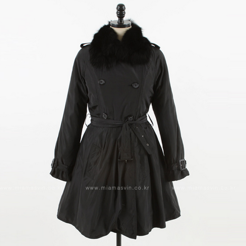 Double Breasted Trench Coat with Detachable Fur Collar